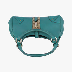 Pre-owned Gucci New Jackie Blue×Green Leather×canvas 124407 shoulderbag | stylenewstar