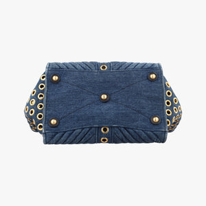 Pre-owned Miu Miu Biker Blue Leather x Denim handbag | stylenewstar