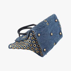 Pre-owned Miu Miu Biker Blue Leather x Denim handbag | stylenewstar