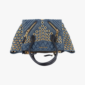 Pre-owned Miu Miu Biker Blue Leather x Denim handbag | stylenewstar