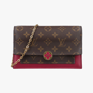 Pre-owned Louis Vuitton Portefeuille FLORE Chain brown×FUCHSIA Monogram Canvas×calf leather M69578 shoulderbag | stylenewstar