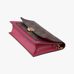 Pre-owned Louis Vuitton Portefeuille FLORE Chain brown×FUCHSIA Monogram Canvas×calf leather M69578 shoulderbag | stylenewstar