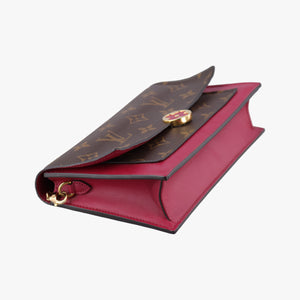 Pre-owned Louis Vuitton Portefeuille FLORE Chain brown×FUCHSIA Monogram Canvas×calf leather M69578 shoulderbag | stylenewstar