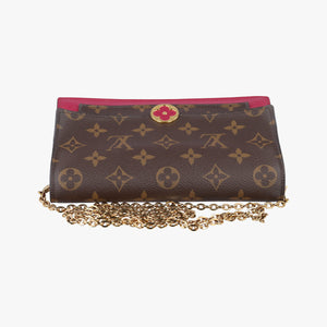 Pre-owned Louis Vuitton Portefeuille FLORE Chain brown×FUCHSIA Monogram Canvas×calf leather M69578 shoulderbag | stylenewstar