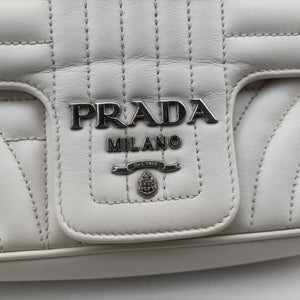Pre-owned Prada Diagramme White Leather 1BD108 shoulderbag | stylenewstar
