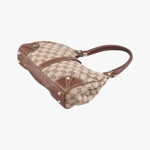 Pre-owned Gucci New Jackie Beige × Brown Canvas × Leather 124409 shoulderbag | stylenewstar