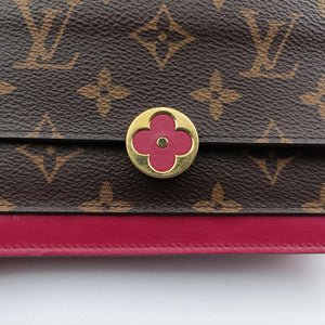 Pre-owned Louis Vuitton Portefeuille FLORE Chain brown×LIE DE VIN Monogram Canvas×calf leather M67404 shoulderbag | stylenewstar