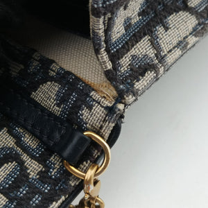 Vintage Christian Dior Saddle Phone holder Navy jacquard×Leather shoulderbag | stylenewstar