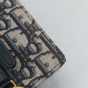 Vintage Christian Dior Saddle Phone holder Navy jacquard×Leather shoulderbag | stylenewstar