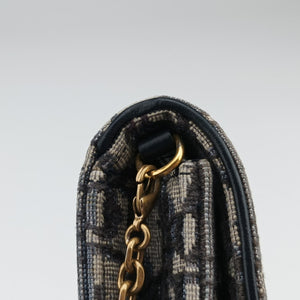Vintage Christian Dior Saddle Phone holder Navy jacquard×Leather shoulderbag | stylenewstar