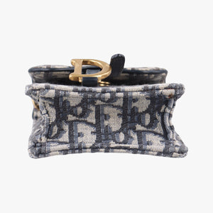 Vintage Christian Dior Saddle Phone holder Navy jacquard×Leather shoulderbag | stylenewstar