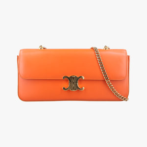 Pre-owned Celine Chain Claude Triomphe Orange Leather shoulderbag | stylenewstar