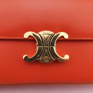 Pre-owned Celine Chain Claude Triomphe Orange Leather shoulderbag | stylenewstar