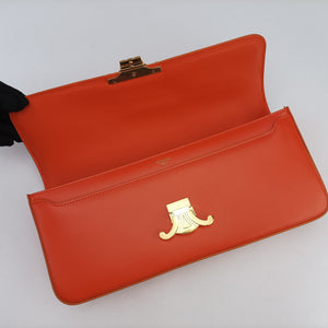Pre-owned Celine Chain Claude Triomphe Orange Leather shoulderbag | stylenewstar