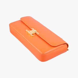 Pre-owned Celine Chain Claude Triomphe Orange Leather shoulderbag | stylenewstar
