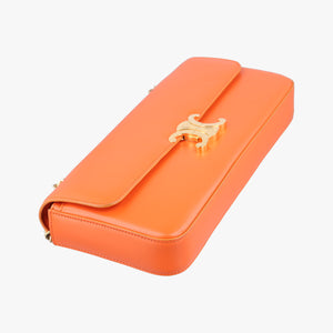 Pre-owned Celine Chain Claude Triomphe Orange Leather shoulderbag | stylenewstar