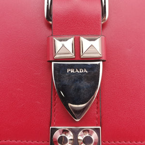 Pre-owned Prada Electra Studded Red Leather 1BD120 shoulderbag | stylenewstar