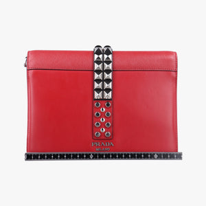 Pre-owned Prada Electra Studded Red Leather 1BD120 shoulderbag | stylenewstar