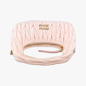 Pre-owned Miu Miu Wander Matelasse hobo Pink Satin 5BC125 shoulderbag | stylenewstar