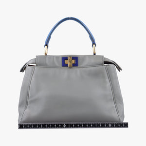 Pre-owned Fendi PEEKABOO Blue×Gray Leather 8BN244 shoulderbag | stylenewstar