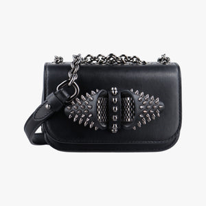 Pre-owned Christian Louboutin Night Tudor Spikes Small Sweet Charity Black Leather shoulderbag | stylenewstar