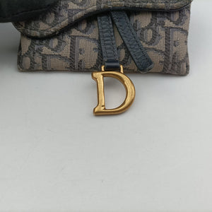 Secondhand Christian Dior Saddle Navy×Gray jacquard×Leather shoulderbag | stylenewstar