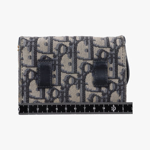 Secondhand Christian Dior Saddle Navy×Gray jacquard×Leather shoulderbag | stylenewstar