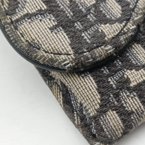 Secondhand Christian Dior Saddle Navy×Gray jacquard×Leather shoulderbag | stylenewstar