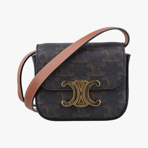 Pre-owned Celine Mini Triomphe Brown PVC coated canvas shoulderbag | stylenewstar