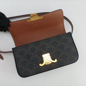 Pre-owned Celine Claude Triomphe Brown PVC coated canvas shoulderbag | stylenewstar