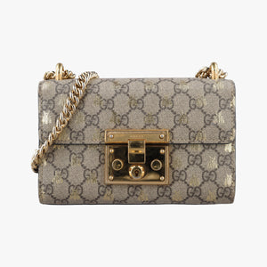 Pre-owned Gucci Padlock beige×black PVC coated canvas×Leather 409487 shoulderbag | stylenewstar