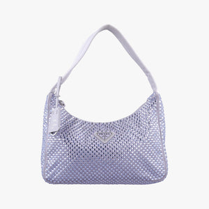 Pre-owned Prada Re-Edition 2000 Hobo Purple Satin×Rhinestones 1BC515 handbag | stylenewstar