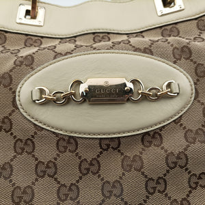 Pre-owned Gucci logo plate White×Beige Leather×Canvas 145993 handbag | stylenewstar