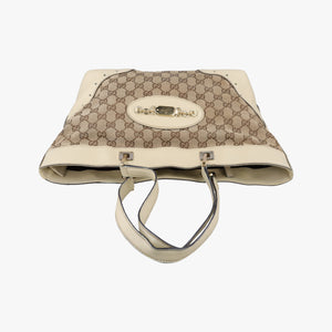 Pre-owned Gucci logo plate White×Beige Leather×Canvas 145993 handbag | stylenewstar