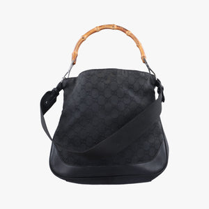 Pre-owned Gucci Bamboo GG Canvas Black canvas×leather 001-40 shoulderbag | stylenewstar
