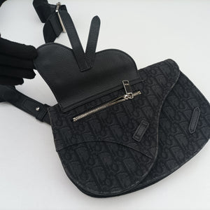Pre-owned Christian Dior Saddle Black Jacquard bum bag/waist bag | stylenewstar