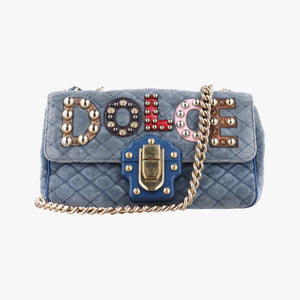 Vintage Dolce & Gabbana Quilted Lucia Embellished Blue Denim shoulderbag | stylenewstar