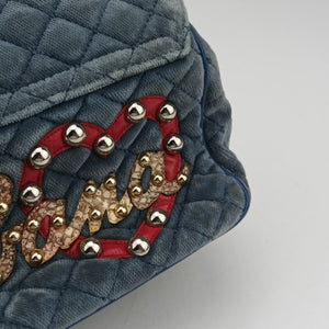Vintage Dolce & Gabbana Quilted Lucia Embellished Blue Denim shoulderbag | stylenewstar