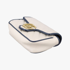 Pre-owned Gucci GG Marmont White×navy Leather 574969 shoulderbag | stylenewstar