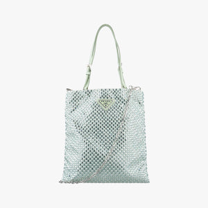 Pre-owned Prada Rosa Satin Crystal Mini Tote Green Rhinestone 1BA253 shoulderbag | stylenewstar