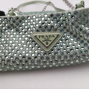 Pre-owned Prada Rosa Satin Crystal Mini Tote Green Rhinestone 1BA253 shoulderbag | stylenewstar