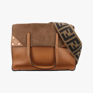 Pre-owned Fendi Flip Brown Suede × Leather 8BT303 shoulderbag | stylenewstar