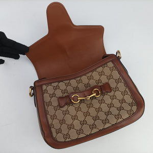 Pre-owned Gucci Horsebit Lady Web Beige×Brown Canvas×Leather 383848 shoulderbag | stylenewstar