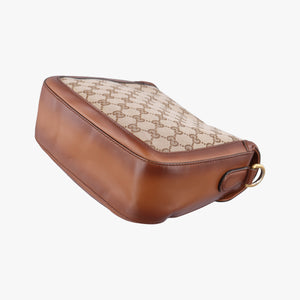 Pre-owned Gucci Horsebit Lady Web Beige×Brown Canvas×Leather 383848 shoulderbag | stylenewstar
