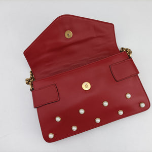 Pre-owned Gucci Broadway Pearl Bee Red Leather 453778 shoulderbag | stylenewstar
