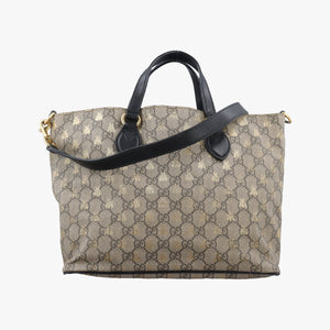 Pre-owned Gucci GG Supreme Bee Black× Beige PVC coated canvas×leather 473887 handbag | stylenewstar