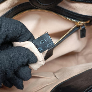 Pre-owned Gucci GG Supreme Bee Black× Beige PVC coated canvas×leather 473887 handbag | stylenewstar