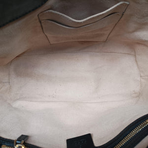 Pre-owned Gucci GG Supreme Bee Black× Beige PVC coated canvas×leather 473887 handbag | stylenewstar