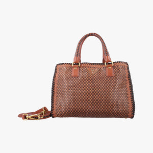 Secondhand Prada Madras Brown leather shoulderbag | stylenewstar