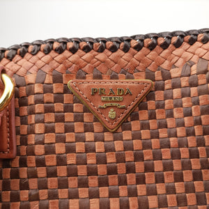 Secondhand Prada Madras Brown leather shoulderbag | stylenewstar
